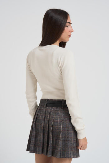 Maglia donna girocollo cropped panna - 5