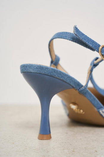 Demi-leather heeled shoe with rhinestones - 7