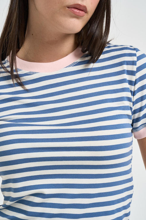 T-shirt donna a righe bianca e blu - 2