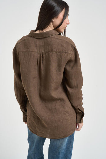 Camicia donna in lino marrone - 3