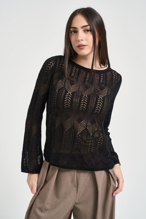Maglia donna traforata nera - 1