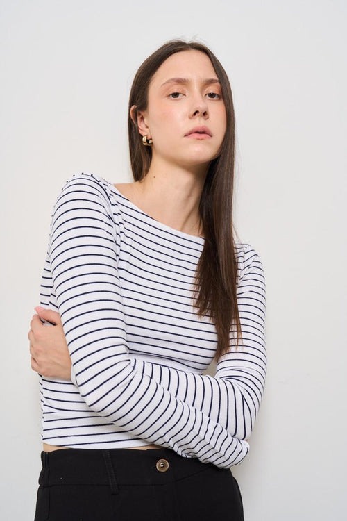 T-shirt donna a righe blu