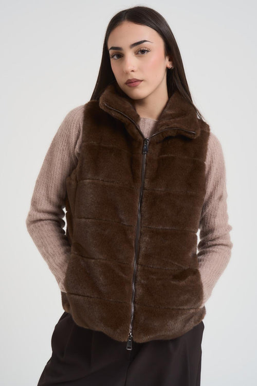 Gilet donna in ecopelliccia marrone