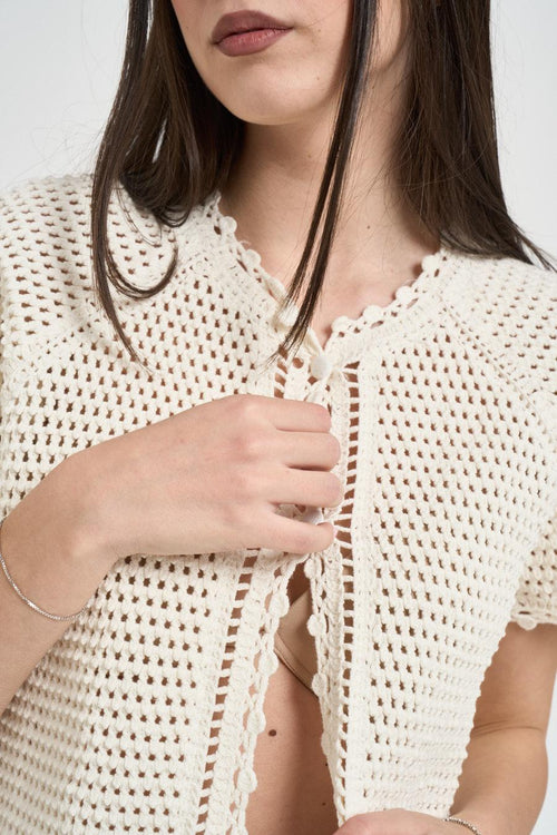Polo donna in maglia traforata panna - 2