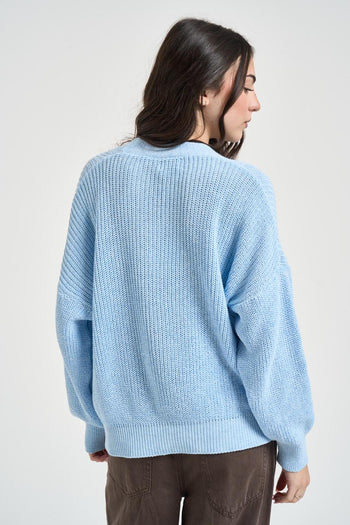 Cardigan donna in maglia celeste - 3