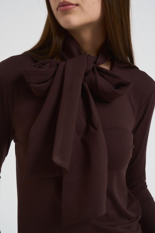 Maglia donna con fiocco marrone - 2