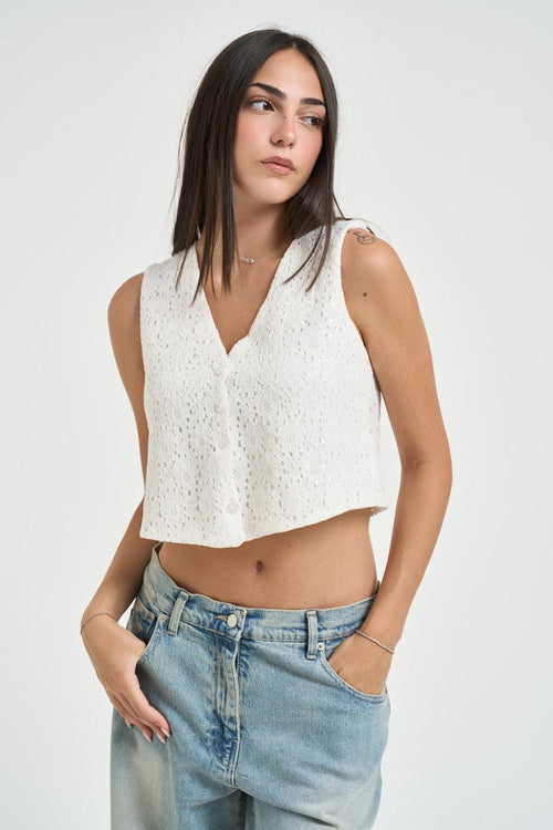 Blusa donna in pizzo sangallo bianca - 1