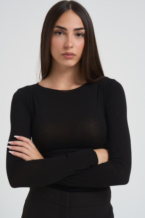 T-shirt donna girocollo nero - 2