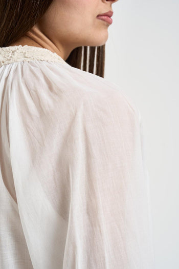Blusa donna bianca in voile di cotone - 5