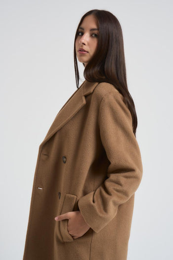Cappotto Zufolo lungo doppiopetto donna cammello - 5