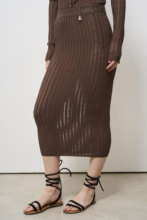 Gonna lunga slim in maglia marrone - 2