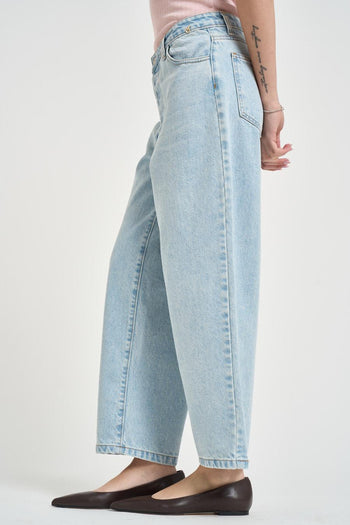 Jeans donna wide leg cropped in denim chiaro - 3