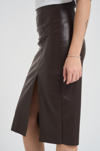 Gonna donna midi in ecopelle marrone - 3