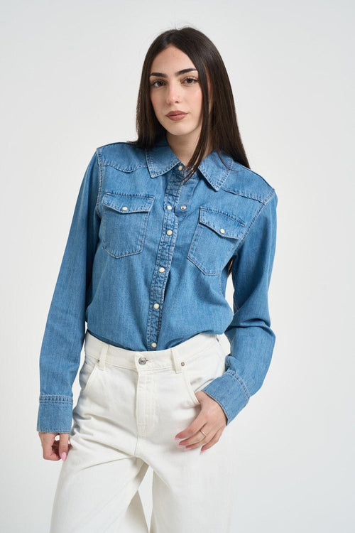 Camicia donna in denim blu chiaro