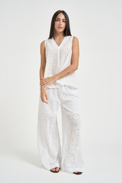 Top donna in sangallo bianco - 1