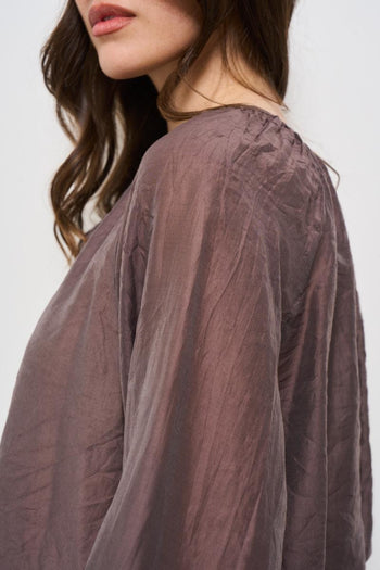 Blusa donna con rouches marrone - 5
