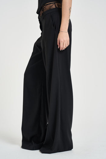 Pantalone donna a palazzo con pizzo nero - 3