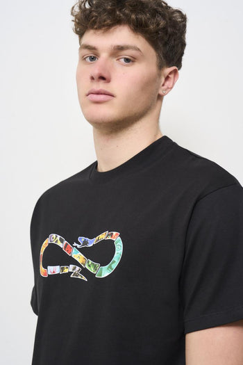 T-shirt uomo girocollo nera con stampa serpente - 3