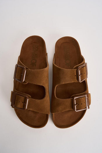 Sandalo donna in suede cammello - 5