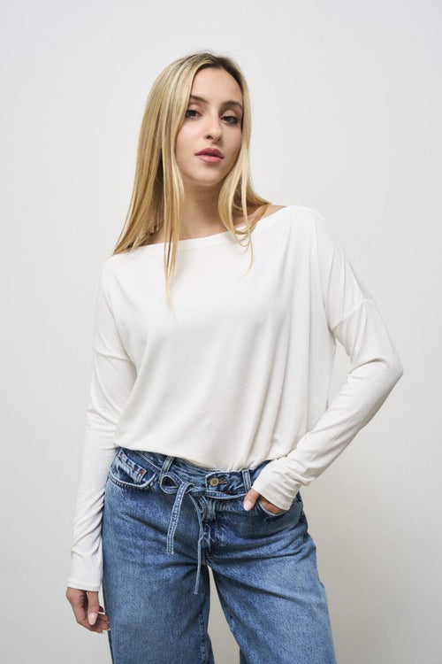 Women's cream boat neck sweater