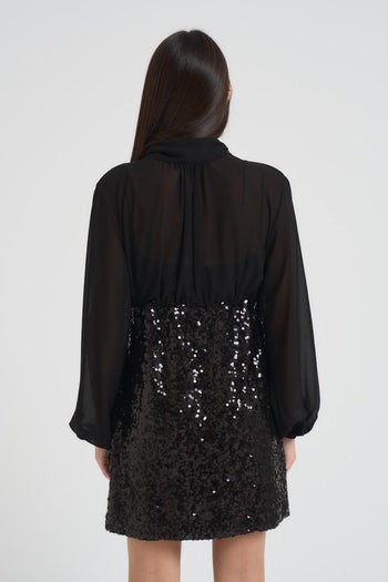 Abito donna corto con paillettes nero - 3