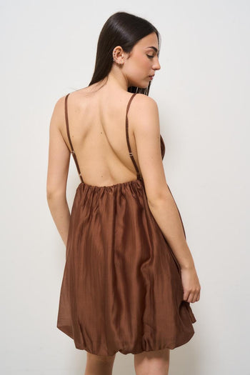 Abito donna corto balloon marrone - 4