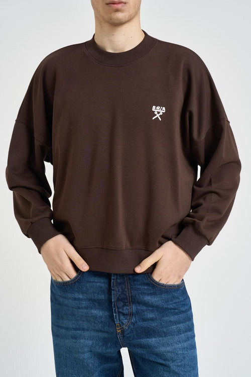 Felpa uomo girocollo marrone<BR/>