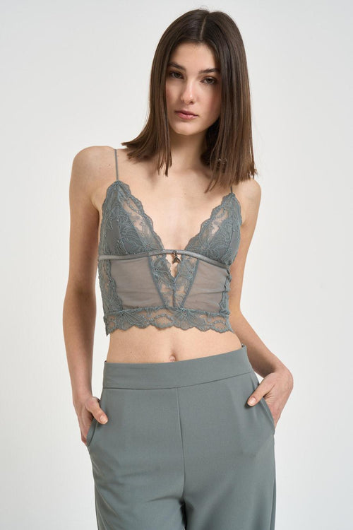 Top donna in pizzo verde salvia - 1