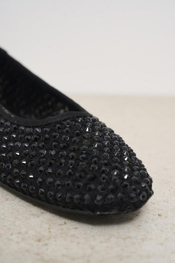 Black women's ballerinas with mesh and rhinestones - 3