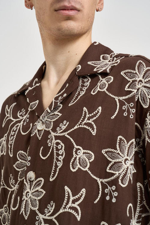 Camicia uomo marrone ricamata - 2