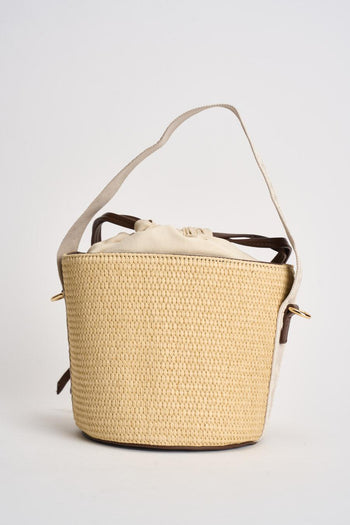 Secchiello donna in rafia beige e marrone - 4