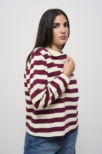 Polo donna a righe bordeaux - 4