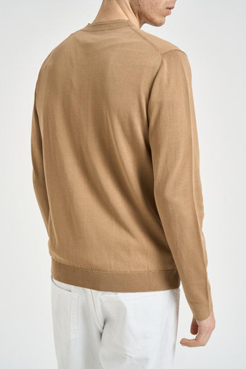 Cardigan uomo scollo a V cammello - 5