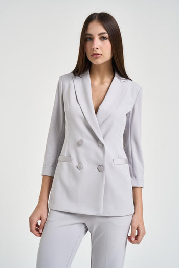 Giacca donna doppiopetto grigio perla - 3