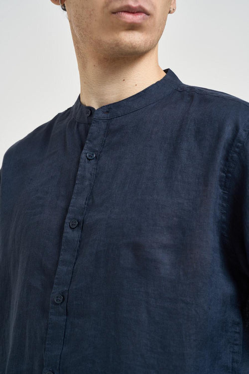 Camicia uomo collo alla coreana blu - 2