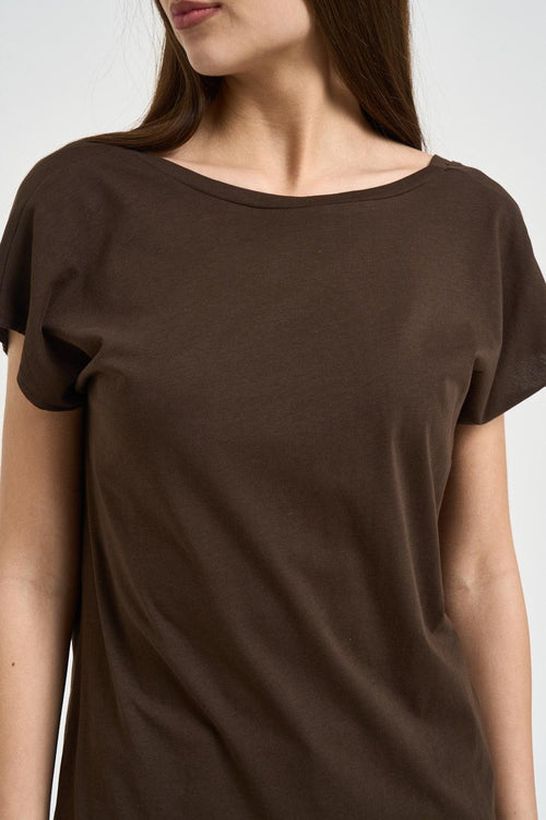T-shirt donna con scollo sul retro marrone - 2