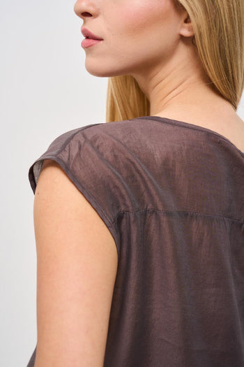 T-shirt donna scollo a barca marrone freddo - 5