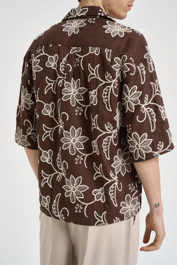 Camicia uomo marrone ricamata - 3