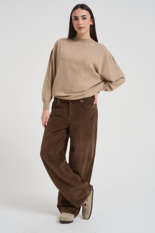 Maglia donna scollo a barca beige