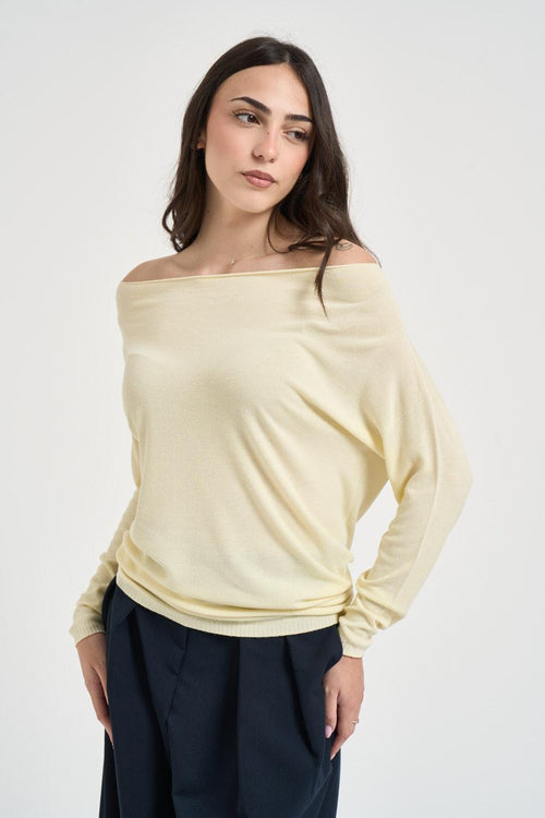 Maglia donna scollo a barca giallo pastello