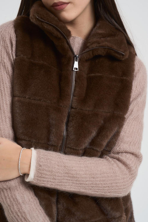 Gilet donna in ecopelliccia marrone - 2