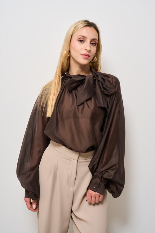 Camicia donna semitrasparente cioccolato