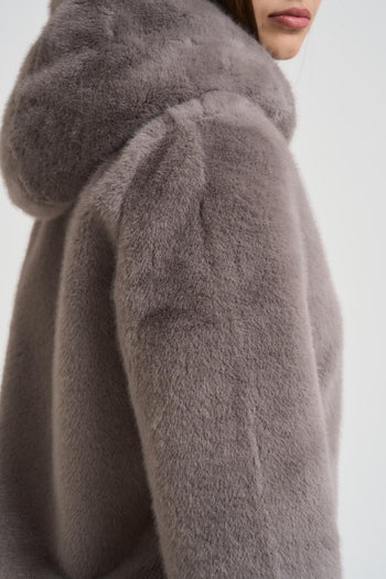 Ecopelliccia donna con cappuccio grigia - 4