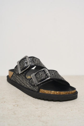 Sandalo donna in rafia laminato nero - 3