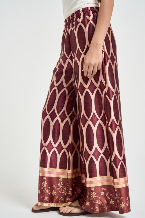 Pantalone donna fantasia geometrica bordeaux - 2