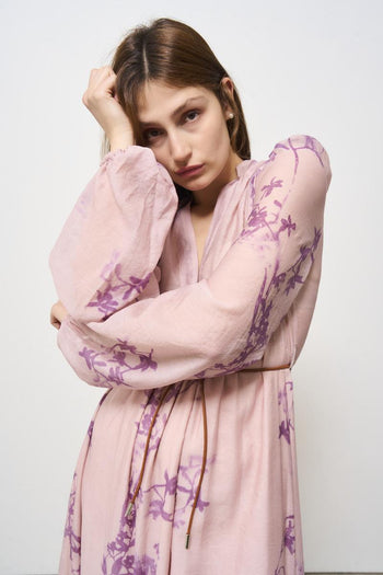 Women's pink dress with flower pattern - 3