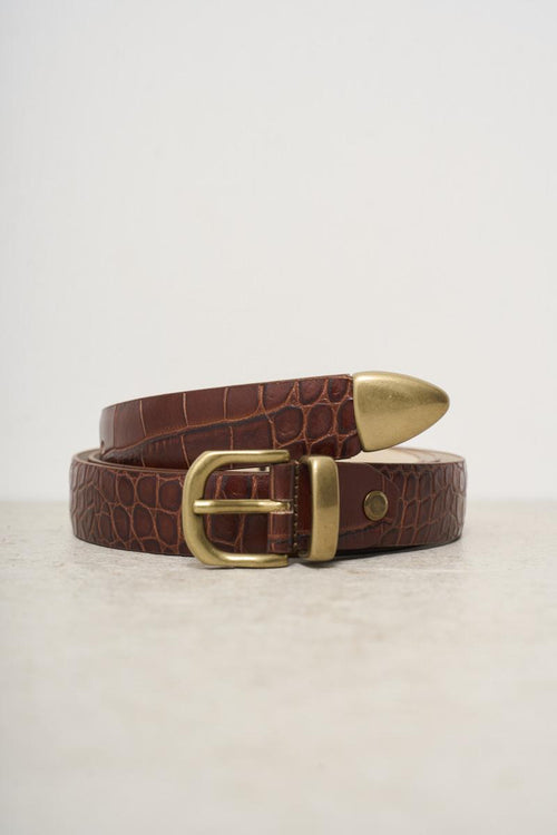 Men's crocodile print leather belt