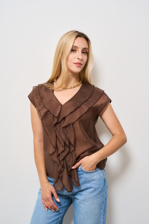Top donna con rouches marrone