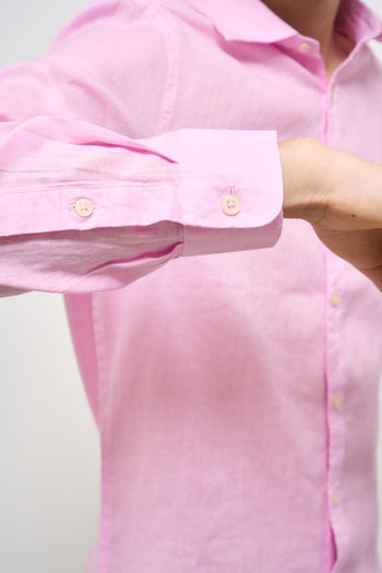 Camicia uomo in lino rosa - 8