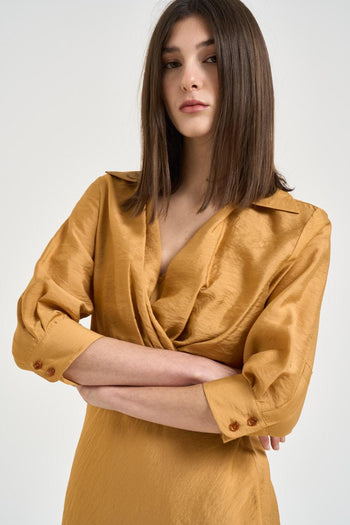 Abito donna scollo a V ocra - 3